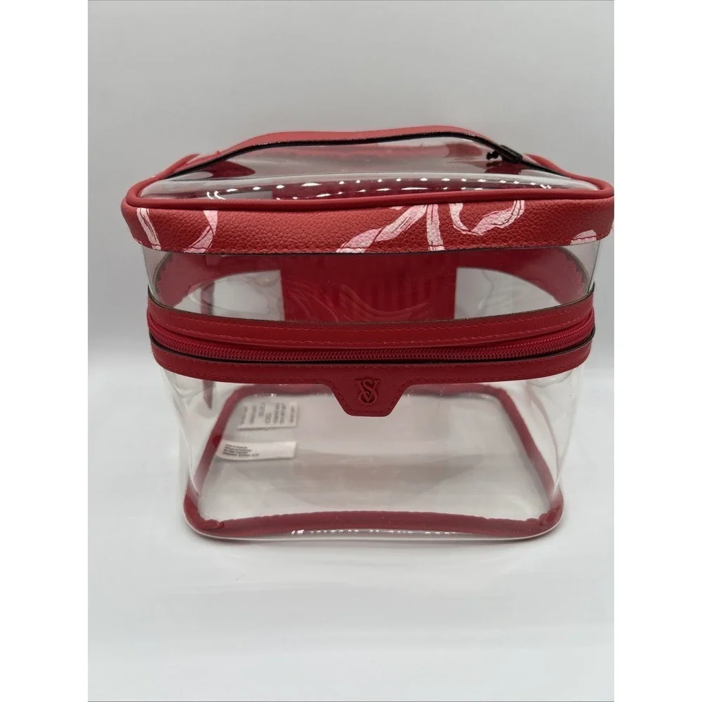 Victoria's Secret Makeup Bag 4 Pcs Red White Bows Train Case New With Tags